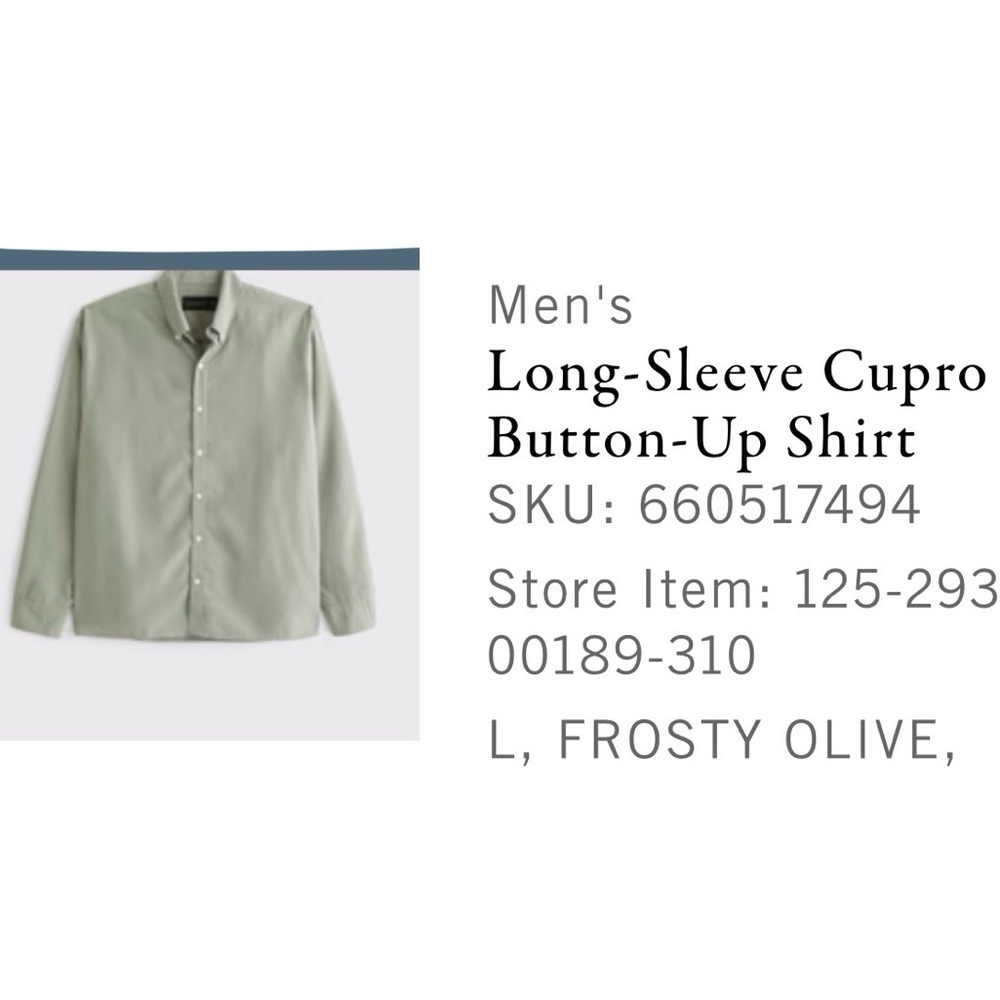 Abercrombie Men's Long-Sleeve Button-Up Shirt in frosty olive